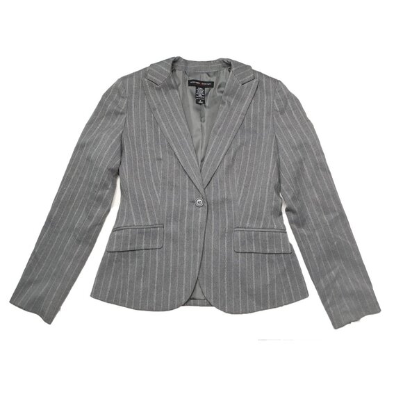 New York & Co Pinstripe Blazer Jacket Grey Silver Single Breasted Peak Lapel - Picture 5 of 14